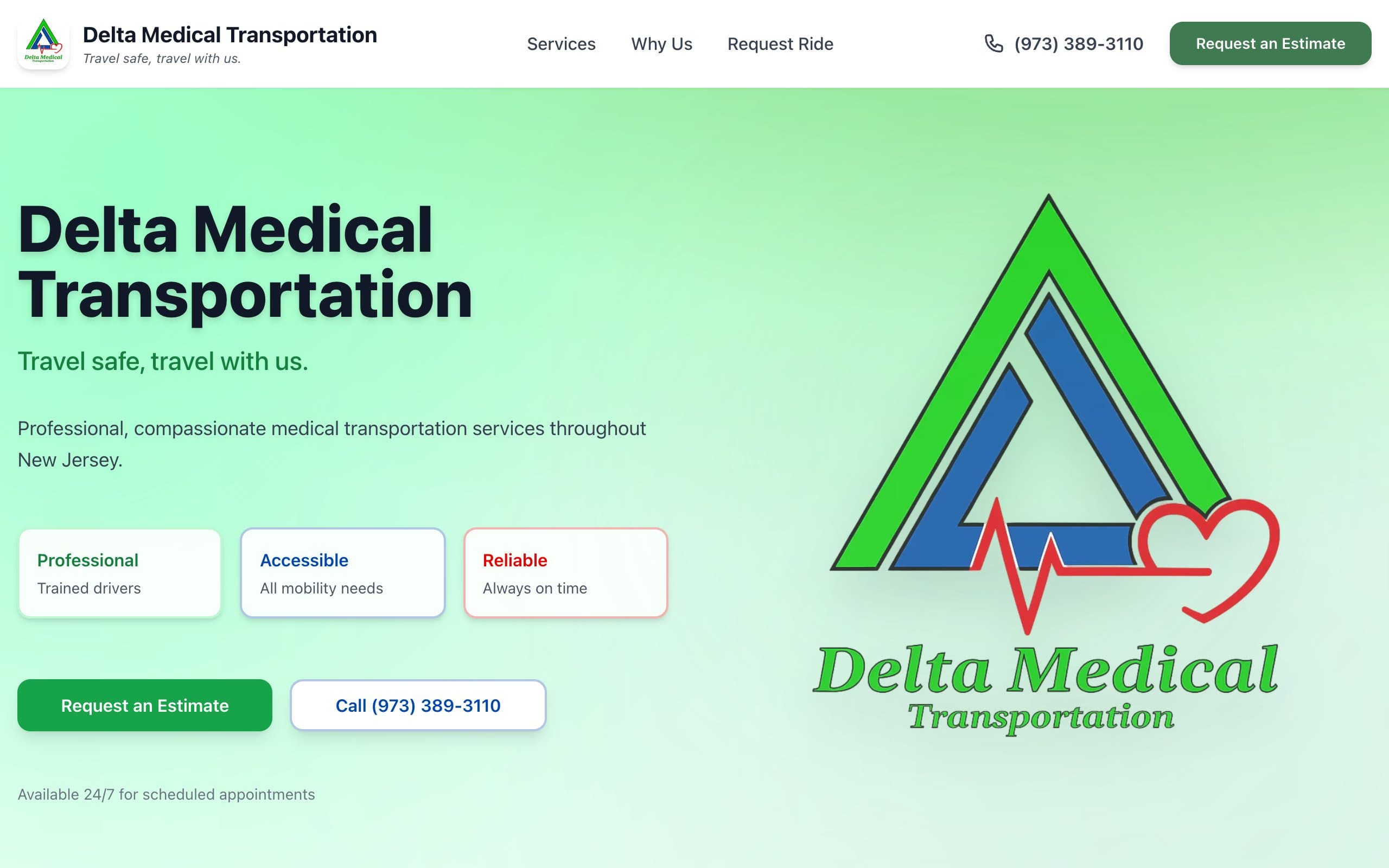 Delta Medical Transportation website screenshot