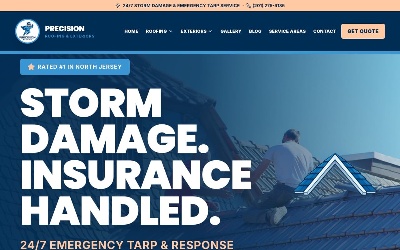 Precision Roofing & Exteriors website screenshot