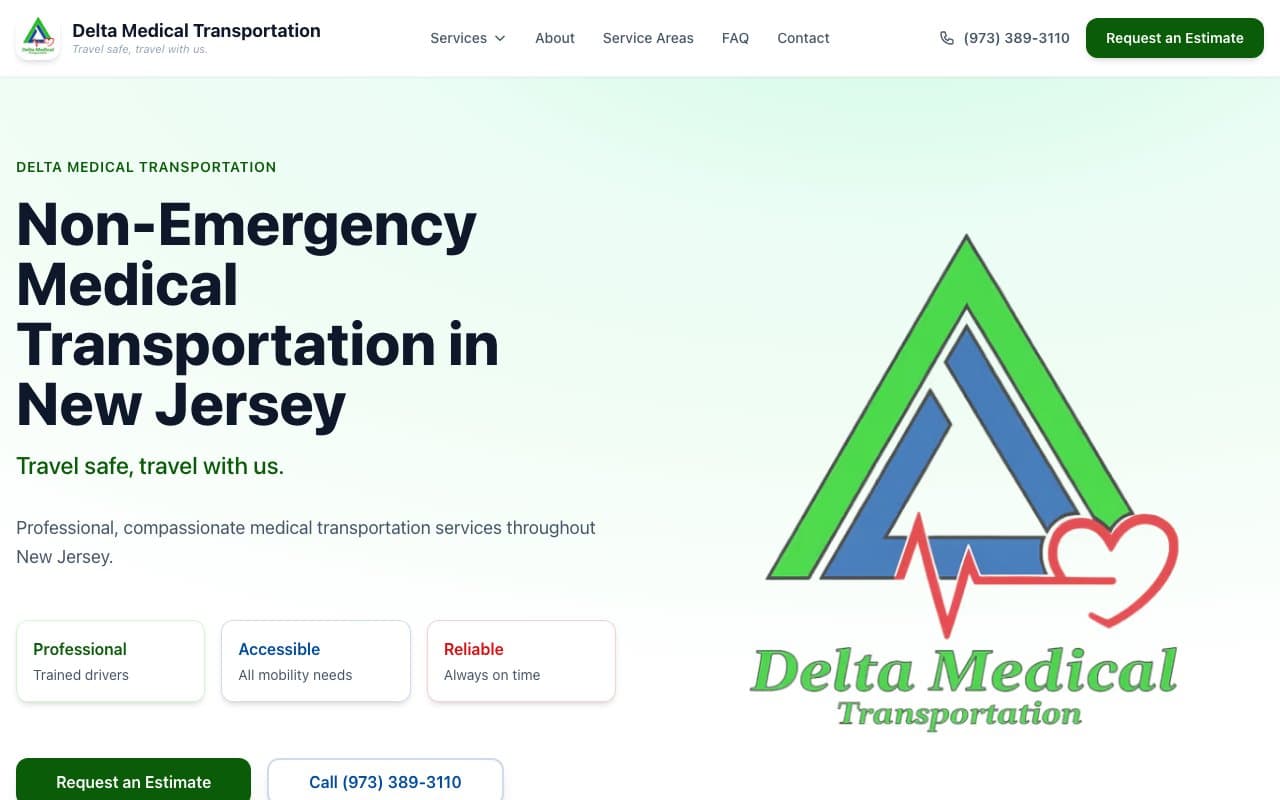 Delta Medical Transportation website — New Jersey non-emergency medical transport, built by Mega Media Management