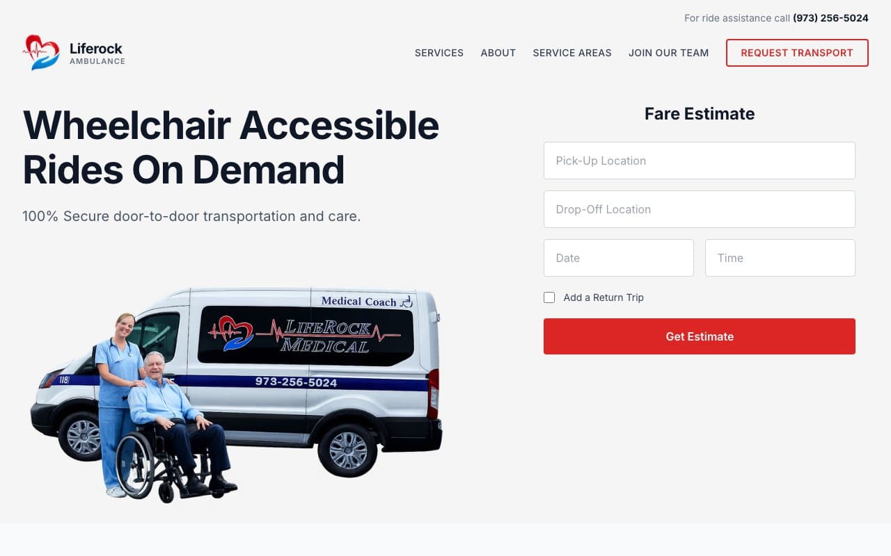 Liferock Ambulance non-emergency medical transportation website built by Mega Media Management