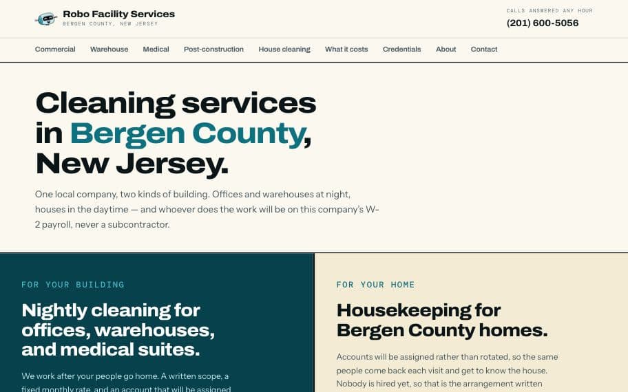 Homepage of the Robo Facility Services website
