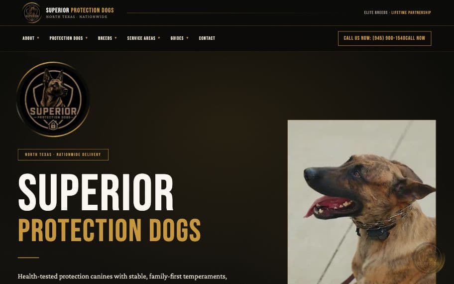 Homepage of the Superior Protection Dogs website